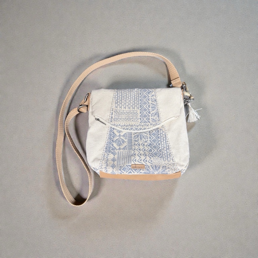 Beachy Sakroots Beige and Blue Crossbody Bag